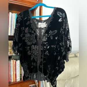Johnny Was Black Velvet Floral Blouse